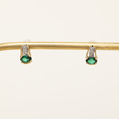 Emerald Simulant & Diamond Stud Earrings | 0.90ctw, 0.03ctw |