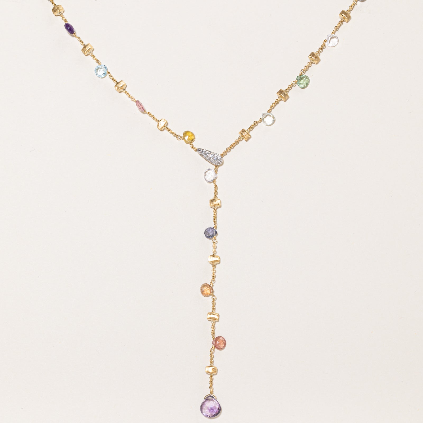 Collier sautoir « Marco Bicego by Birks » en or jaune 18 carats, orné de multiples pierres précieuses et de diamants | 10,5 carats au total | 35,5 cm 