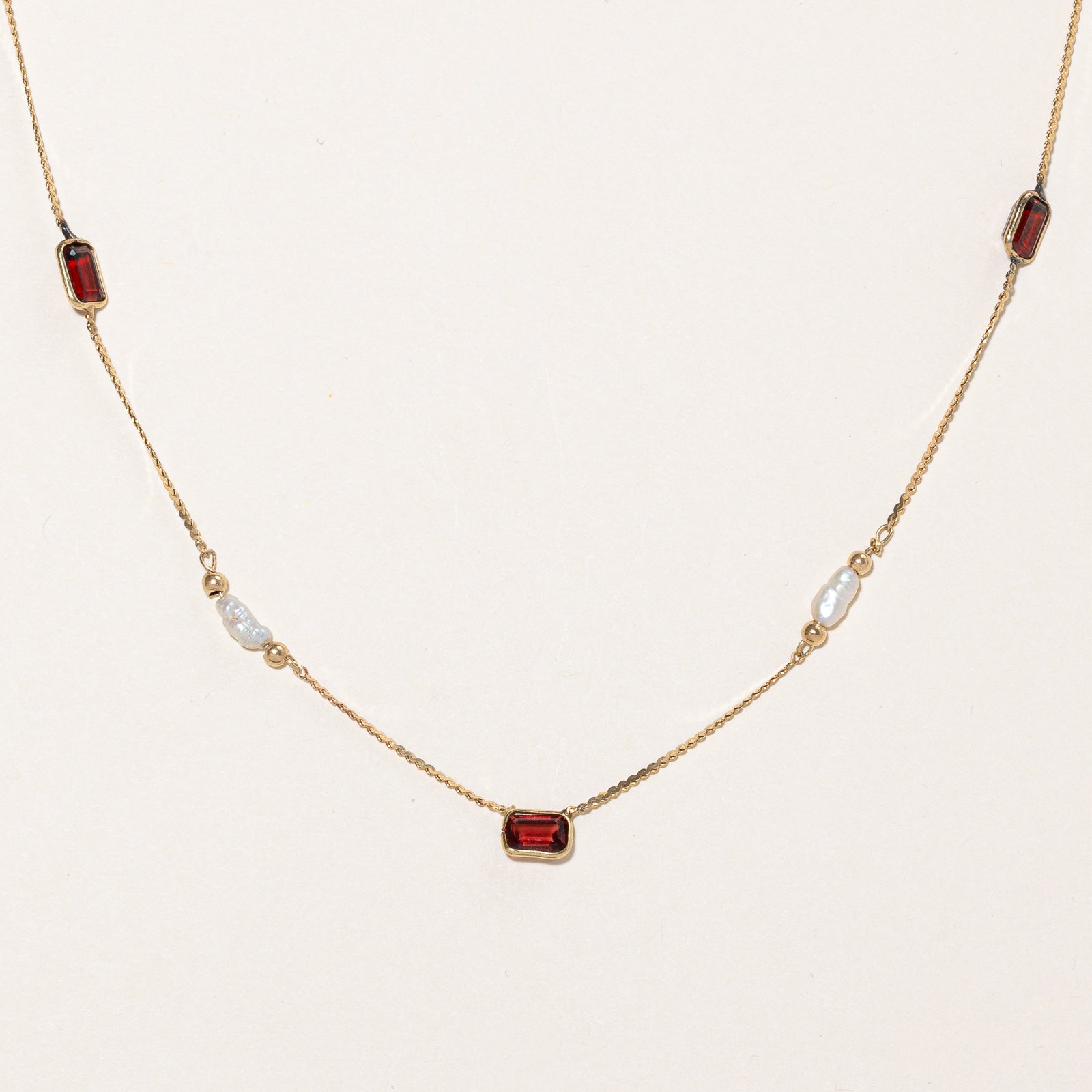 Garnet & Rice Pearl Necklace | 5.00ctw | 24" |