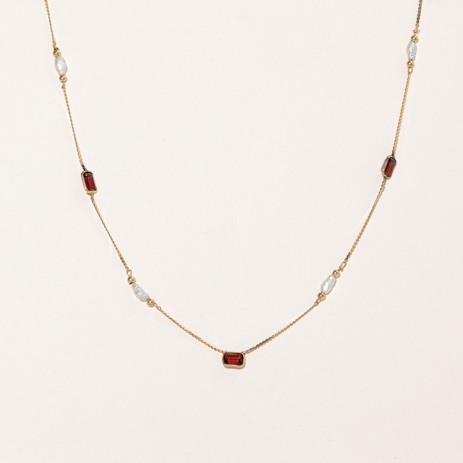 Garnet & Rice Pearl Necklace | 5.00ctw | 24" |