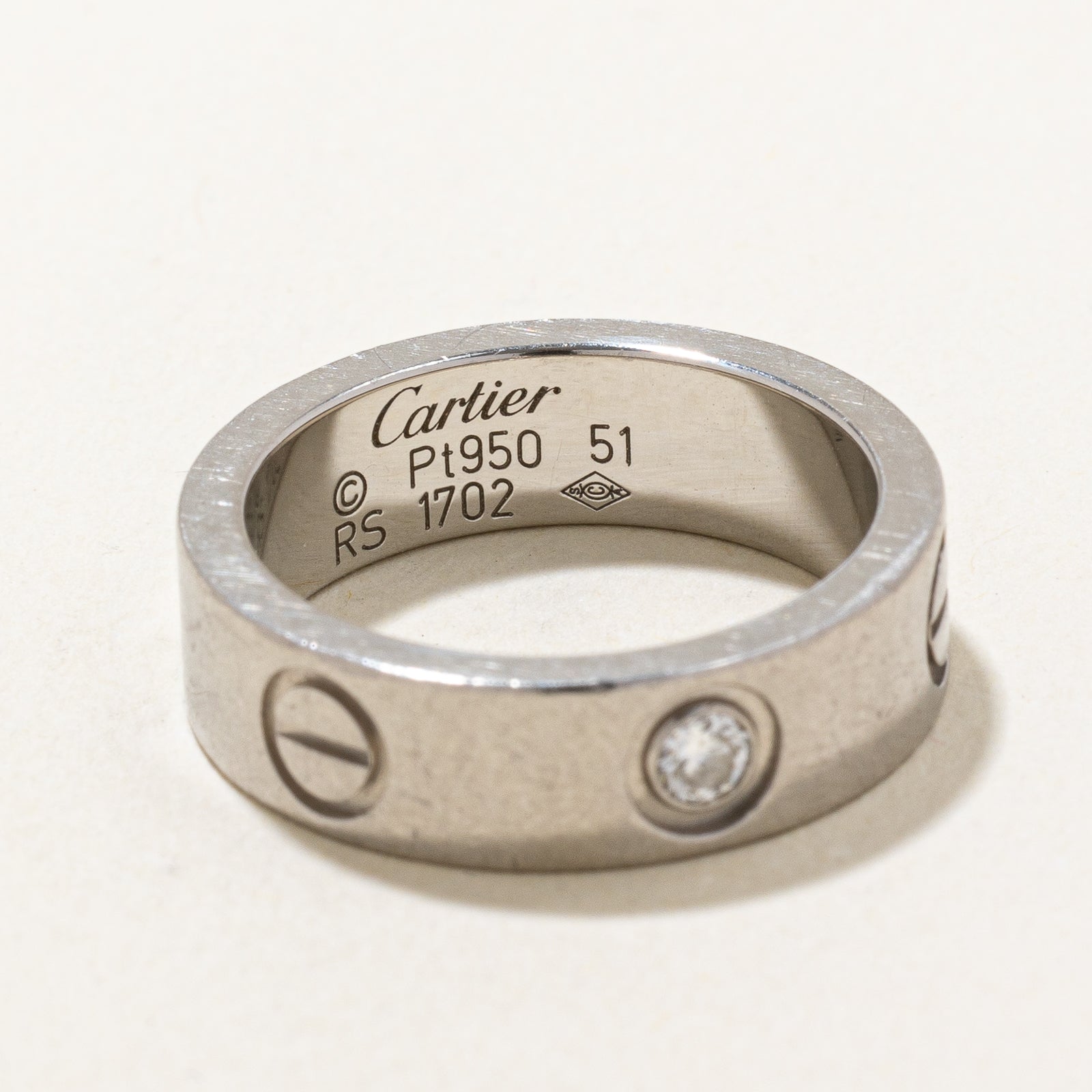 Cartier' Love Ring in Platinum with Diamond ct, SZ