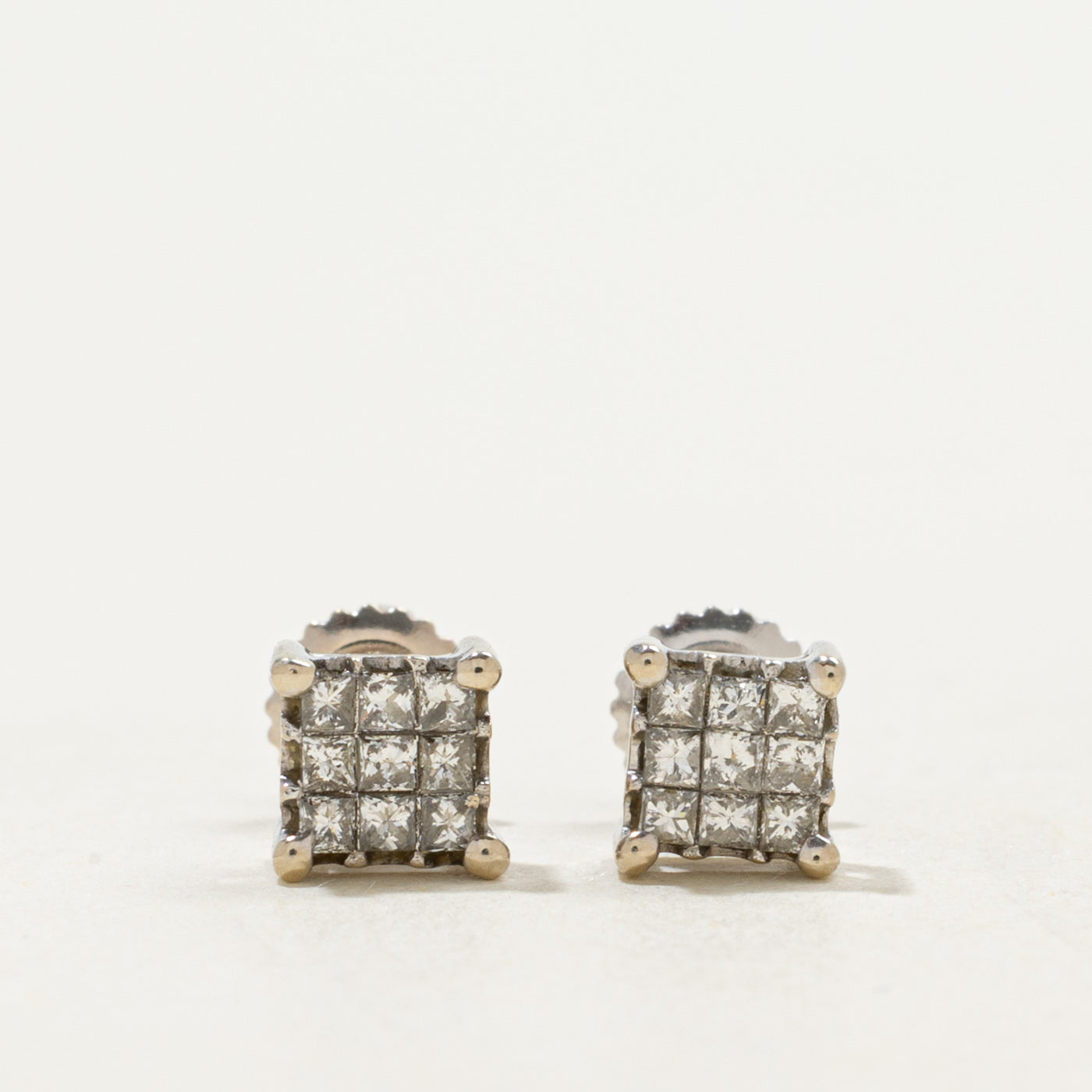 10k Princess Cut Invisible Set Diamond Stud Earrings | 0.18ctw |