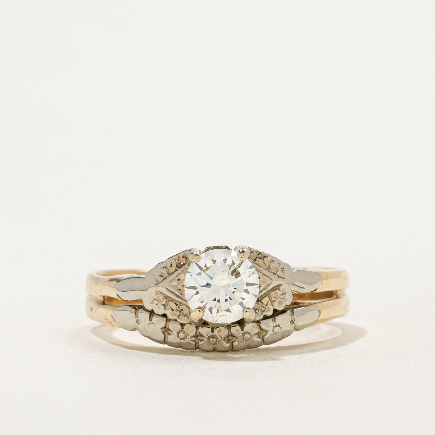 14k Diamond Floral Accented Soldered Wedding Ring Set | 0.67ct VS1 G/H | SZ 9 |