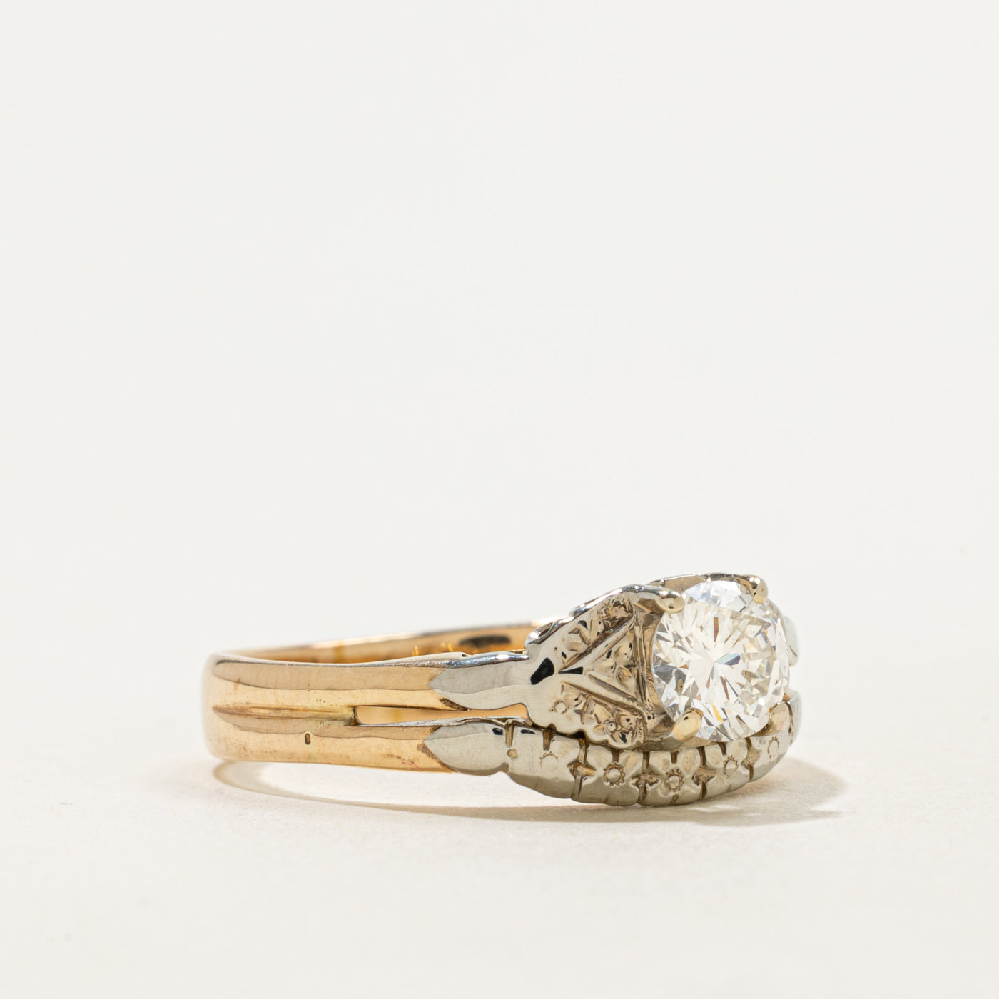 14k Diamond Floral Accented Soldered Wedding Ring Set | 0.67ct VS1 G/H | SZ 9 |