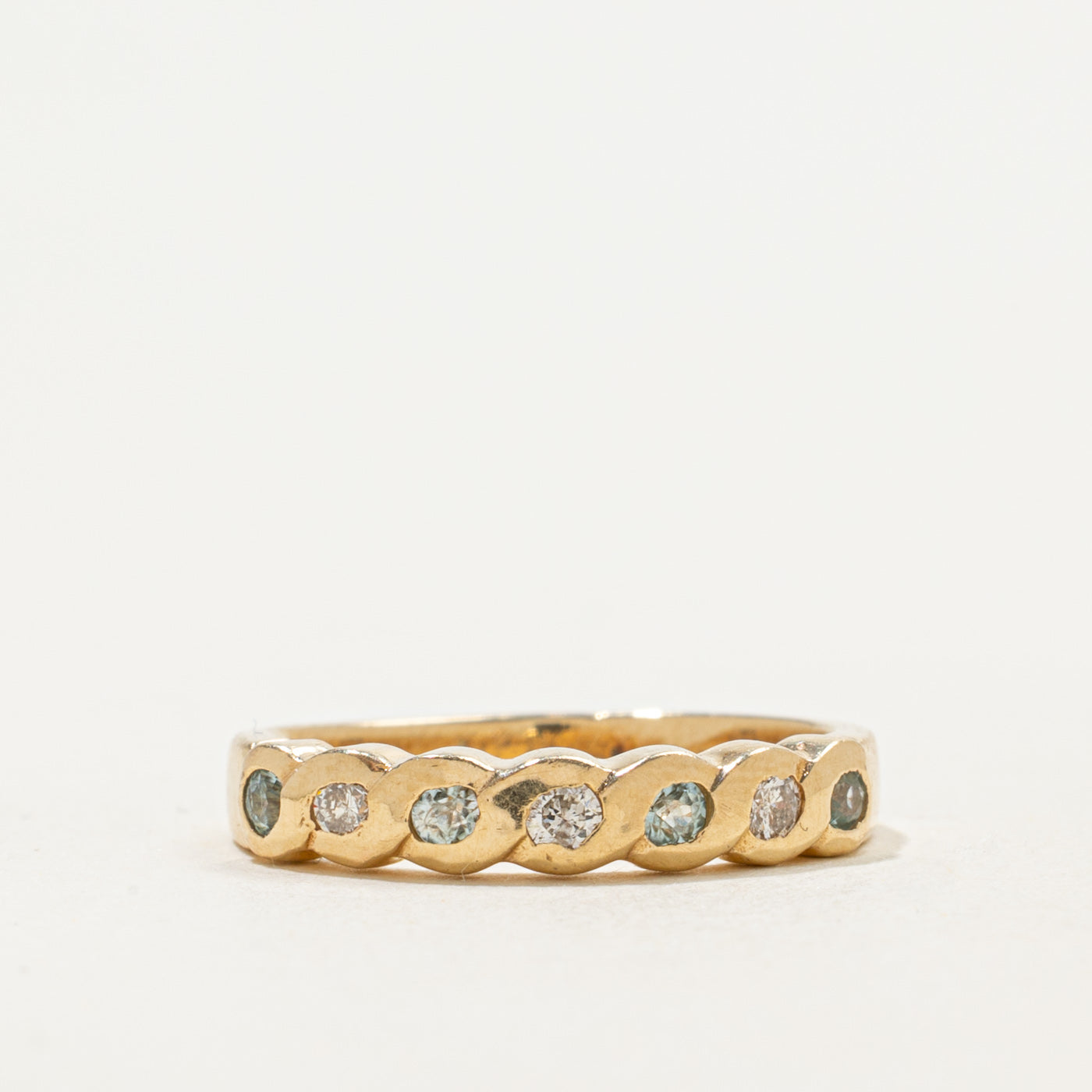 Semi Eternity Alternating Blue Zircon & Diamond Band | 0.12ctw, 0.09ctw | SZ 4.75 |