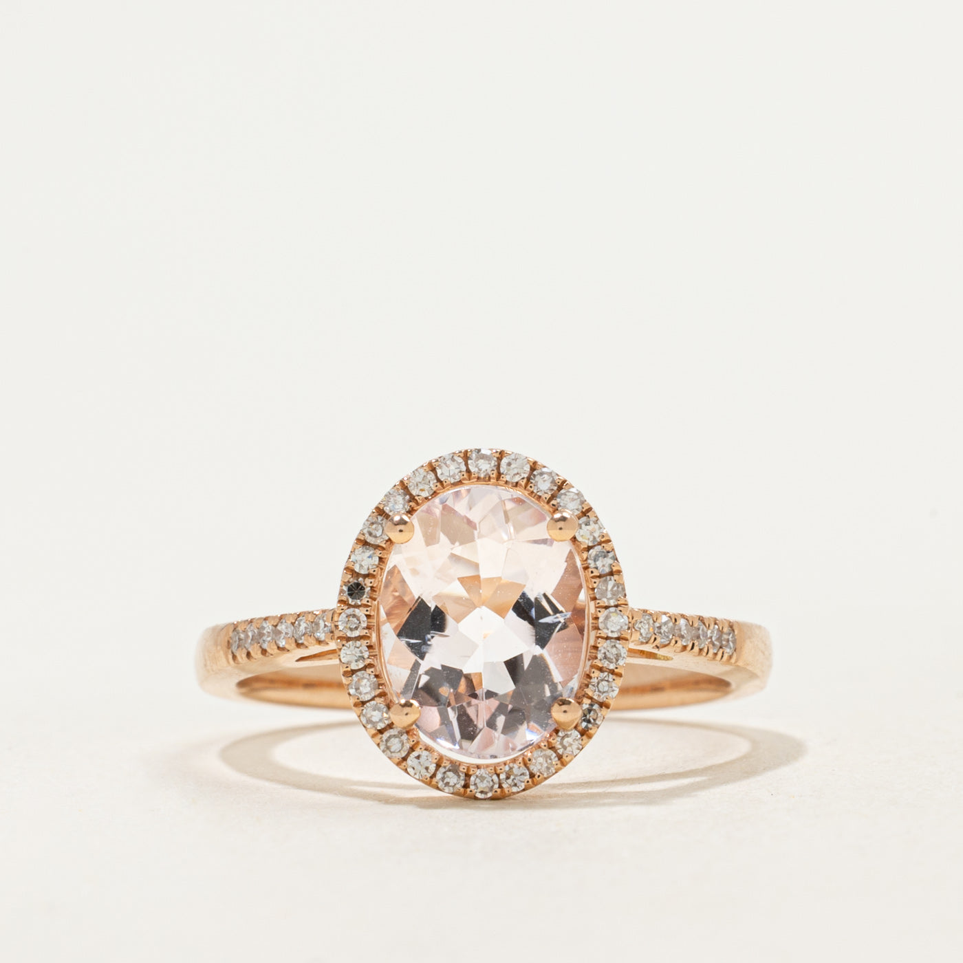 14k Rose Gold Morganite & Diamond Halo Ring | 1.50ct, 0.14ctw | SZ 6 |