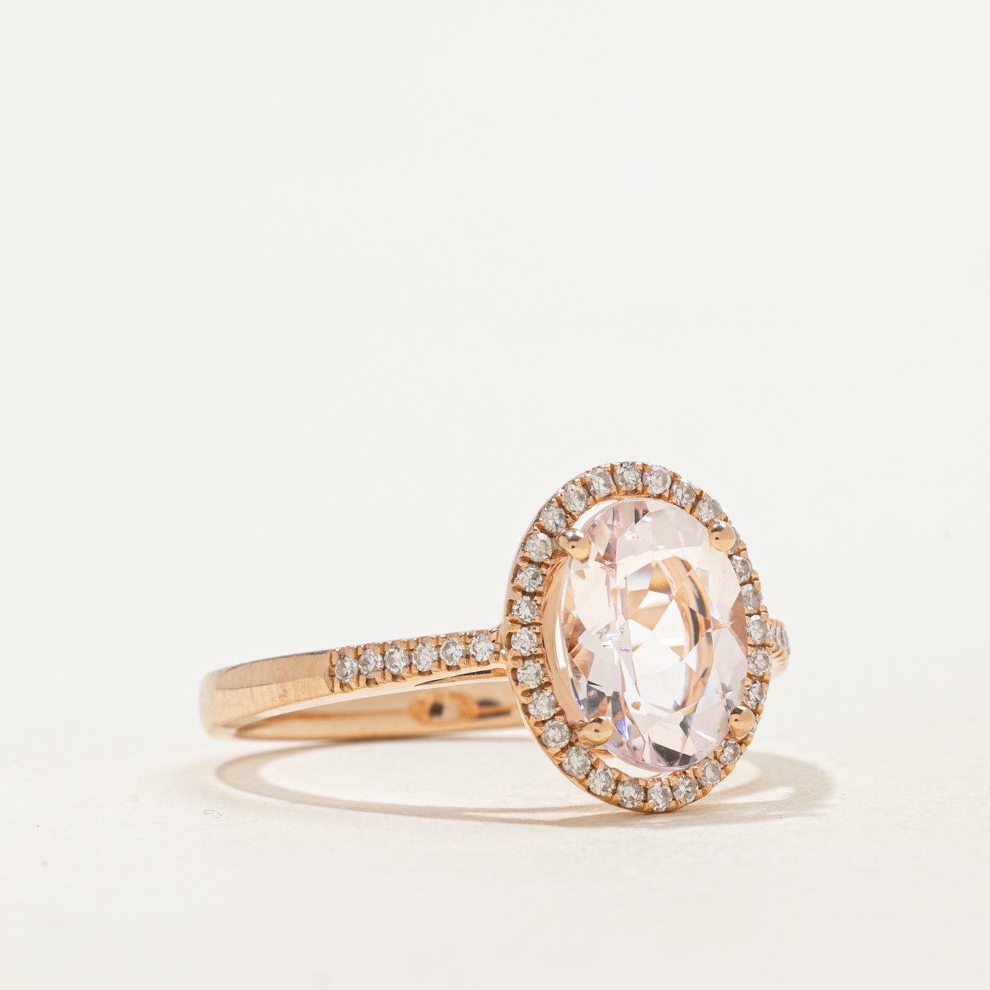 14k Rose Gold Morganite & Diamond Halo Ring | 1.50ct, 0.14ctw | SZ 6 |