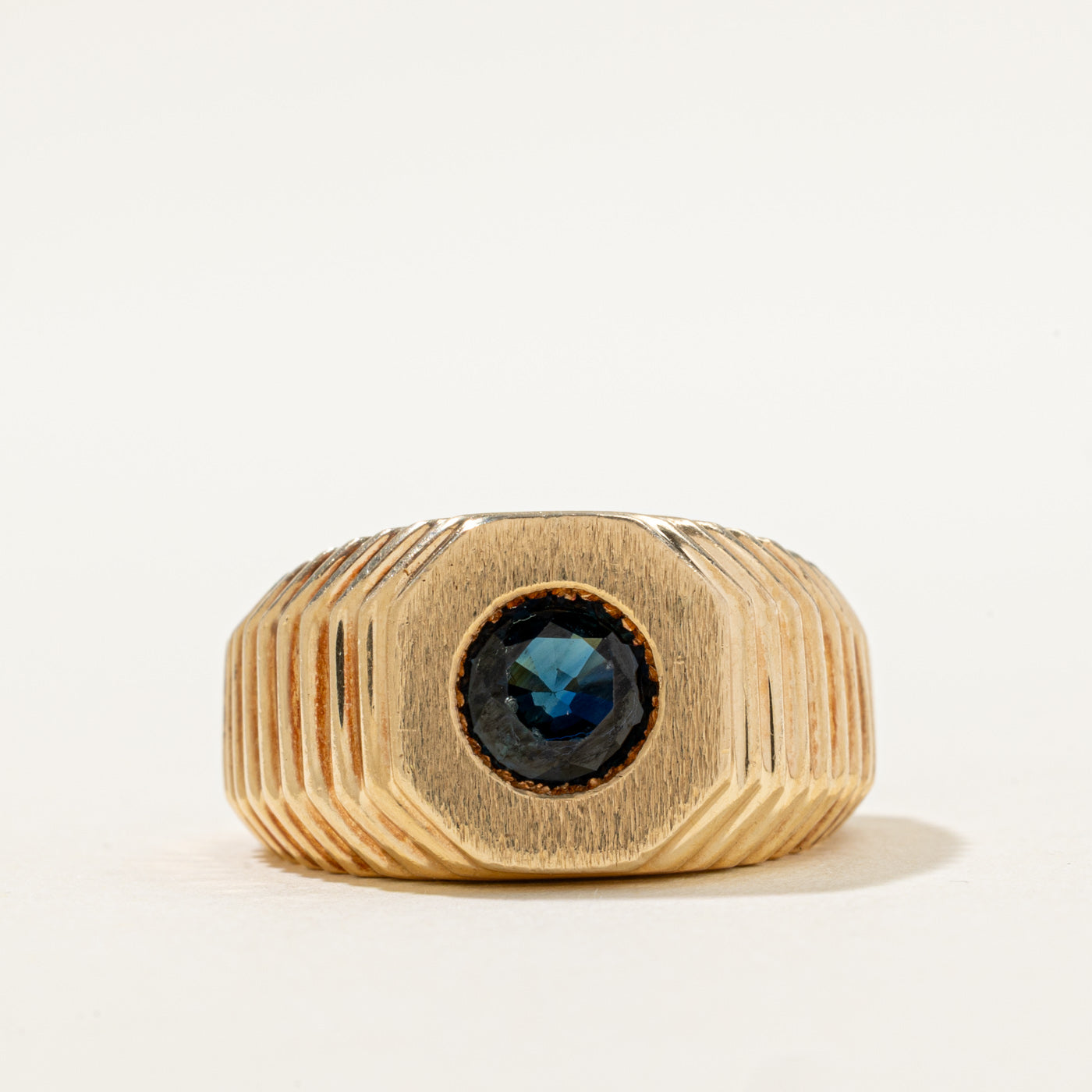 Bezel Set Blue Sapphire Textured Ring | 1.50ct | SZ 8 |