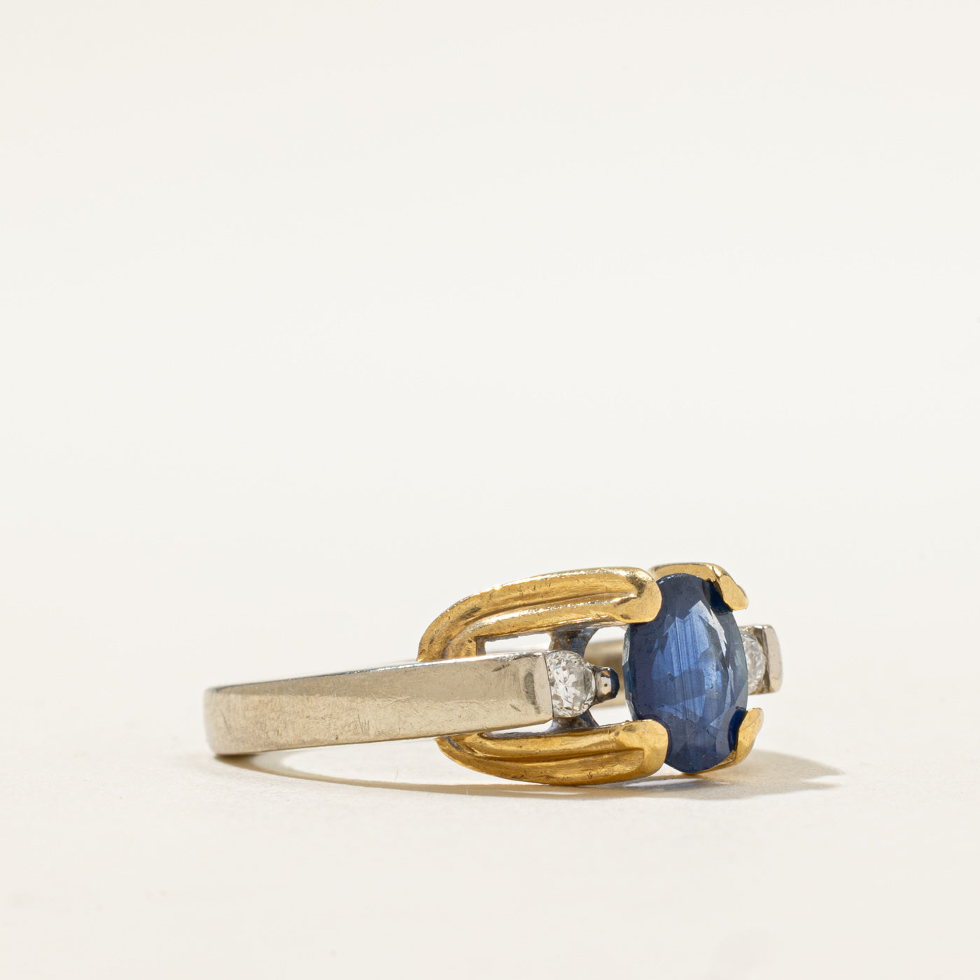 Blue Sapphire & Diamond Three Stone Ring | 1.50ct, 0.12ctw | SZ 6.5 |