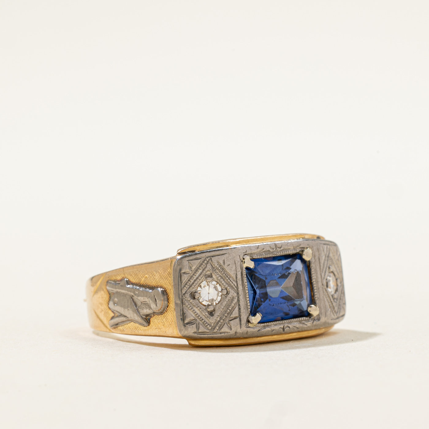 Synthetic Blue Sapphire & Diamond Ring | 2.00ct, 0.09ctw | SZ 8 |