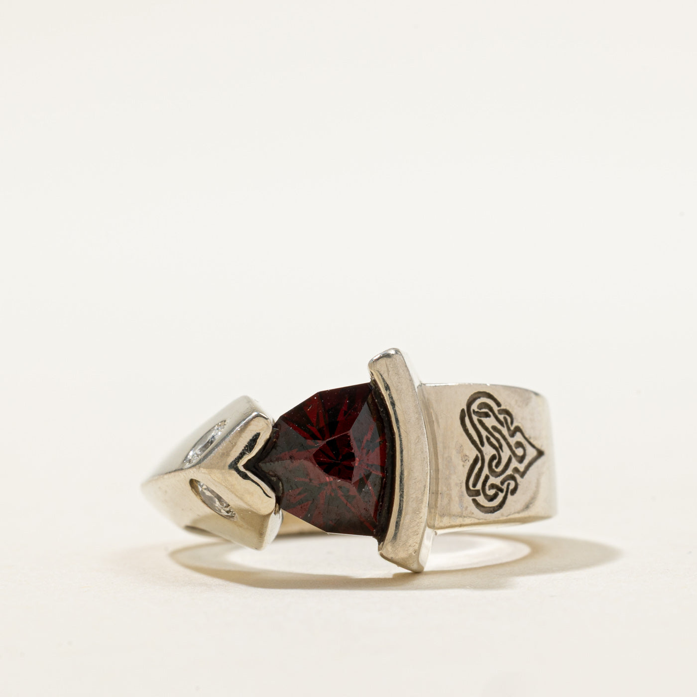 Triangle Garnet & Diamond Ring | 1.65ct, 0.14ctw | SZ 7 |