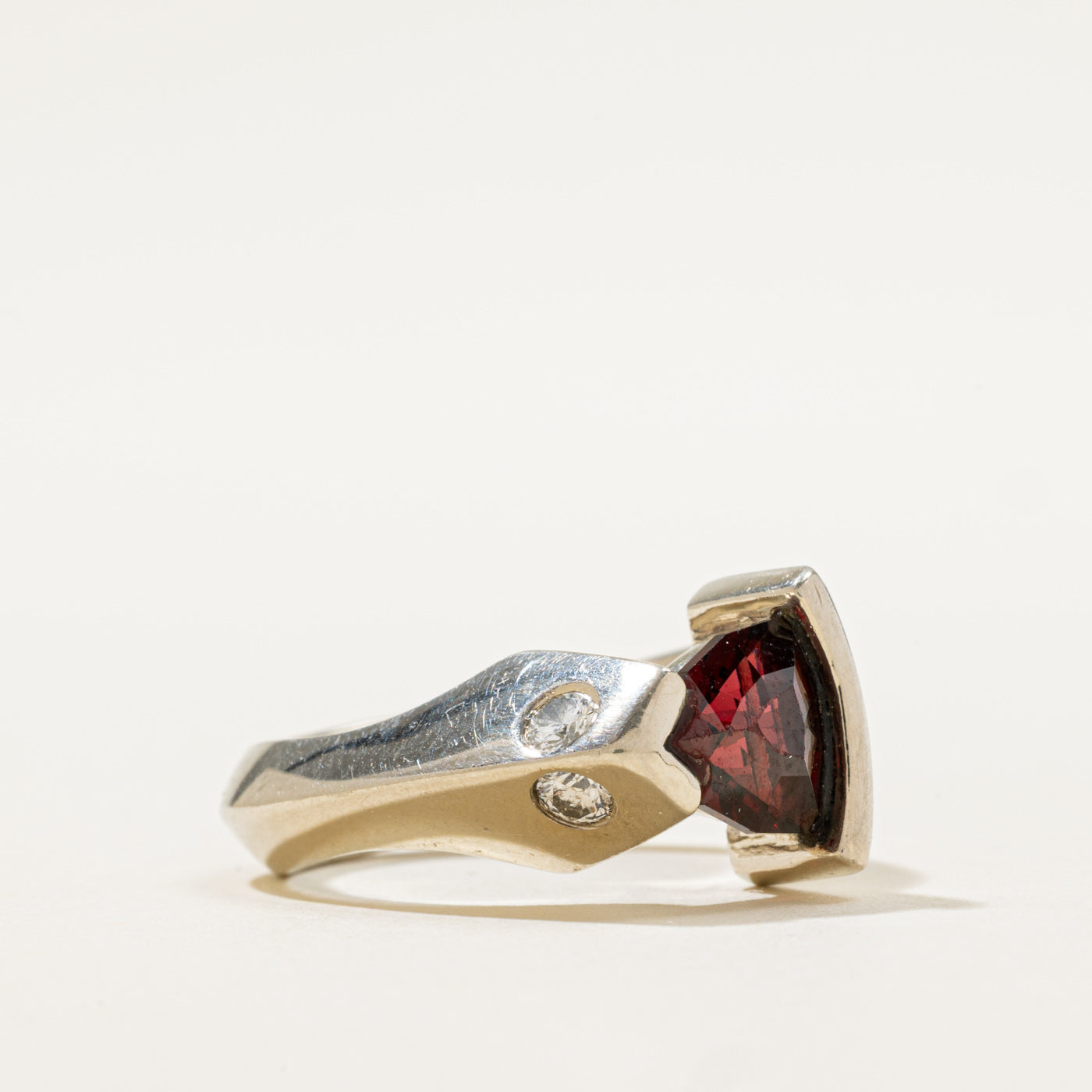 Triangle Garnet & Diamond Ring | 1.65ct, 0.14ctw | SZ 7 |