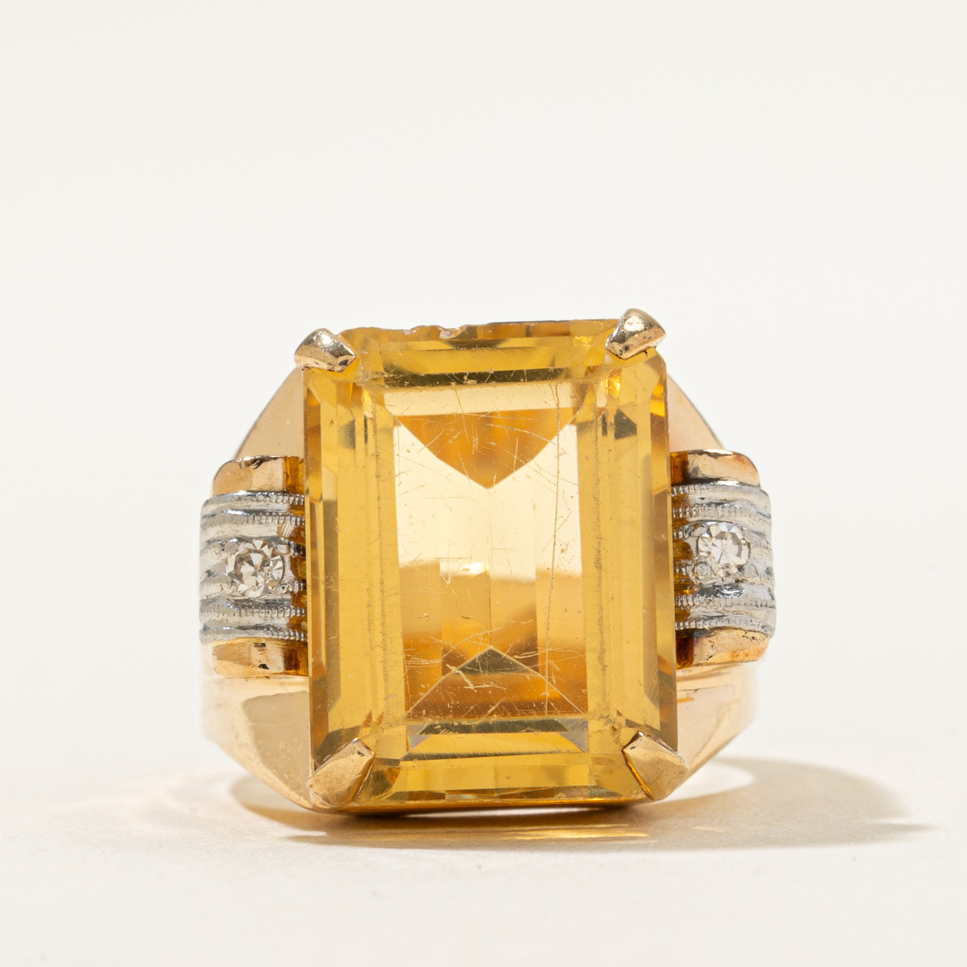 1950s Citrine & Diamond Cocktail Ring | 0.05ctw, 10.00ct | SZ 6.75 |