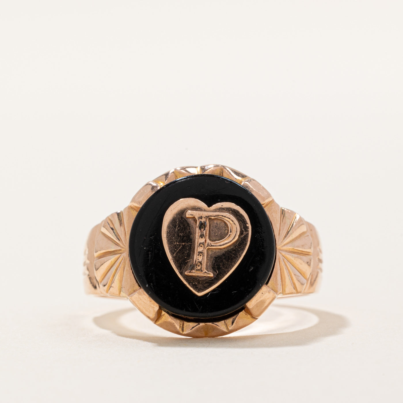 P' Initialed Black Onyx Ring | 3.50ct | SZ 7.5 |