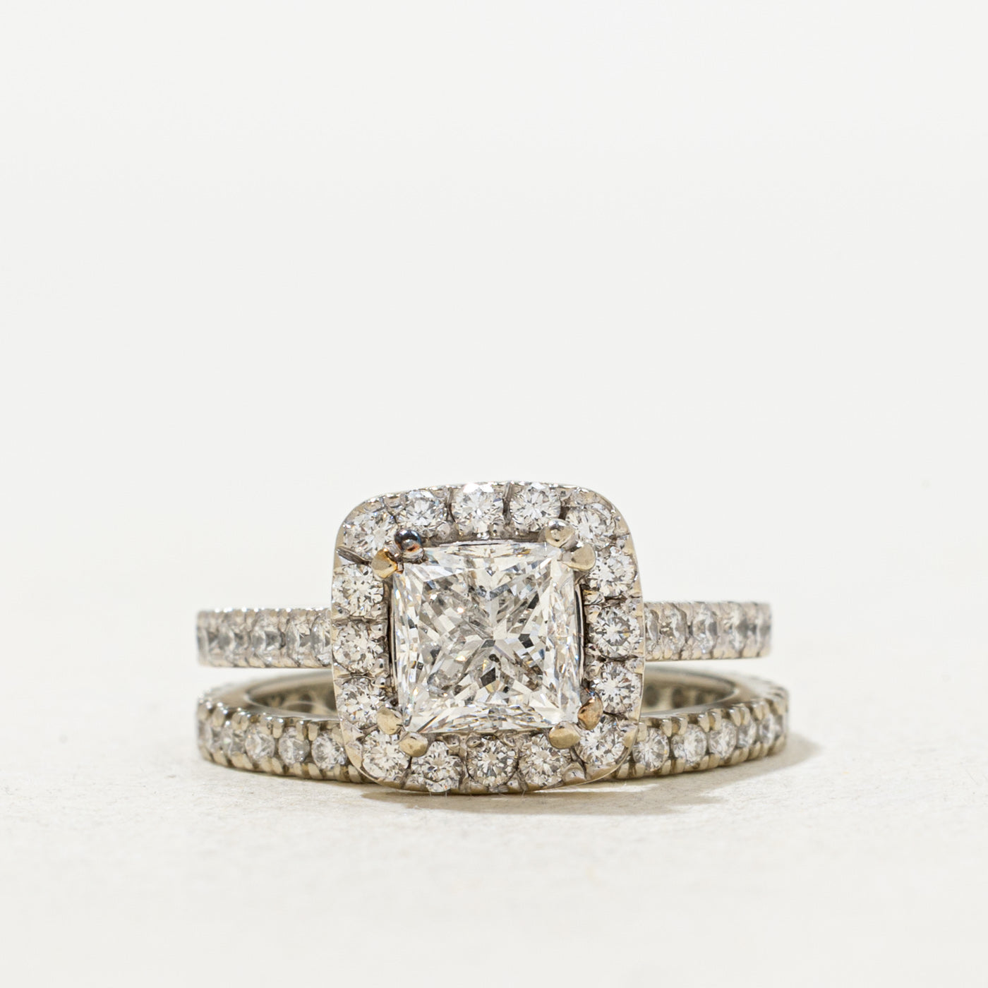 Princess Halo Diamond Wedding Set | 1.68 ctw, SZ 3 |