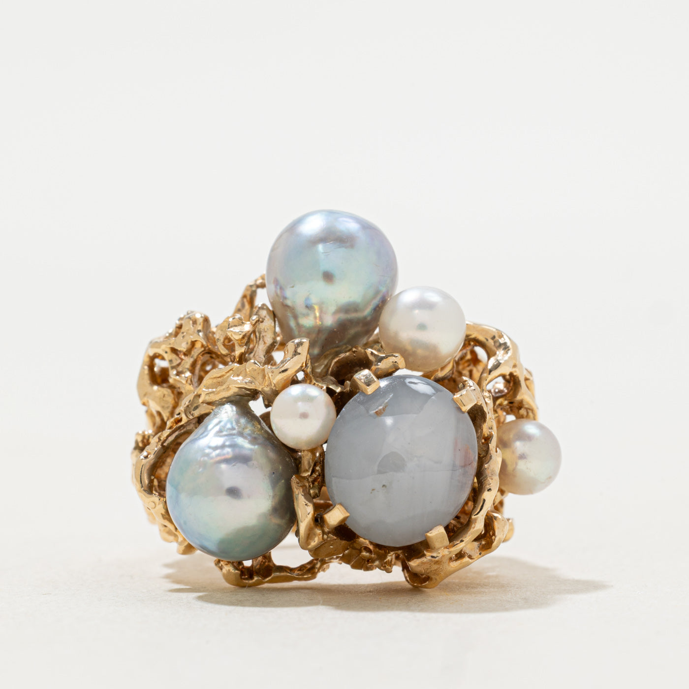 Star Sapphire & Pearl Textured Cocktail Ring | 4ctw | SZ 4.5 |