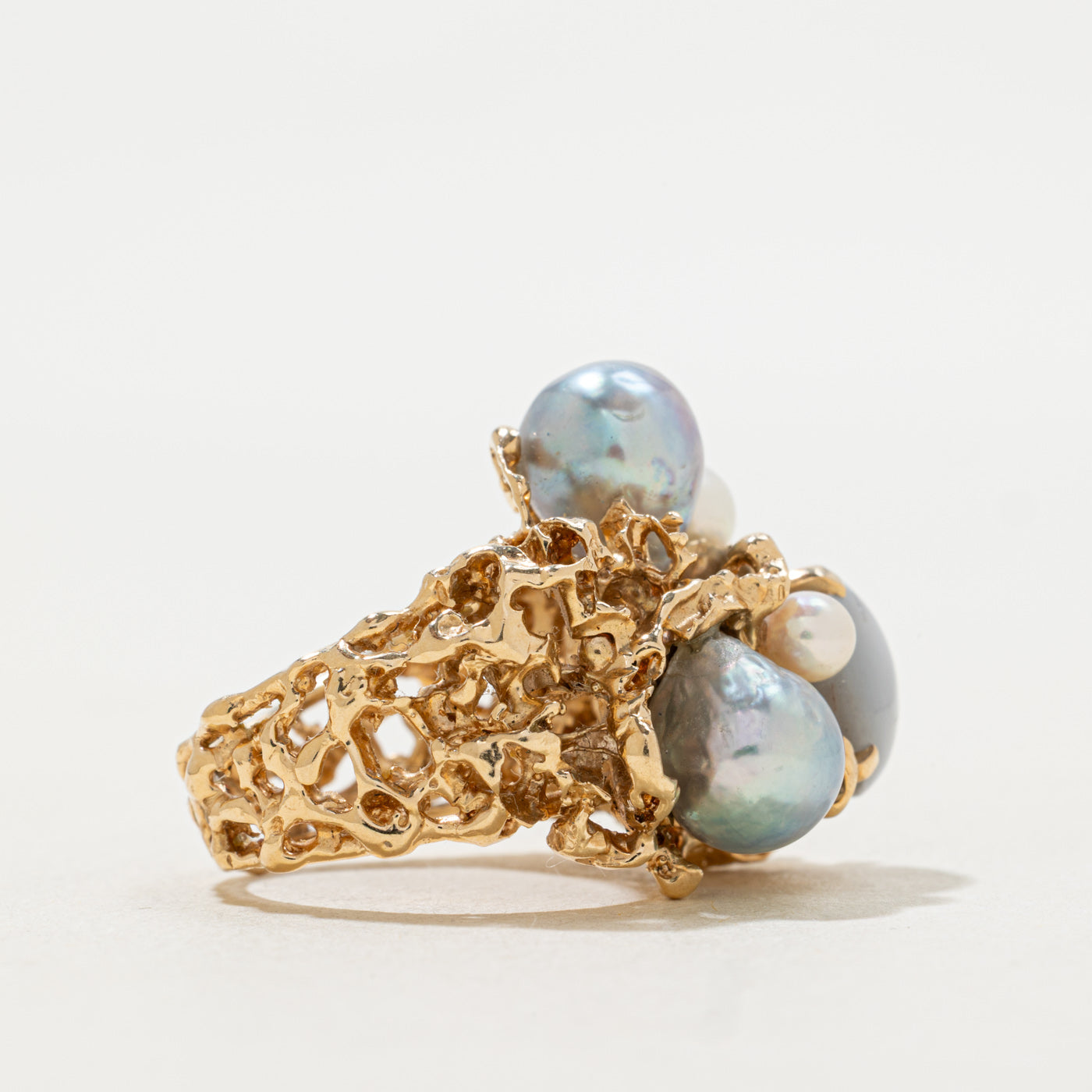 Star Sapphire & Pearl Textured Cocktail Ring | 4ctw | SZ 4.5 |