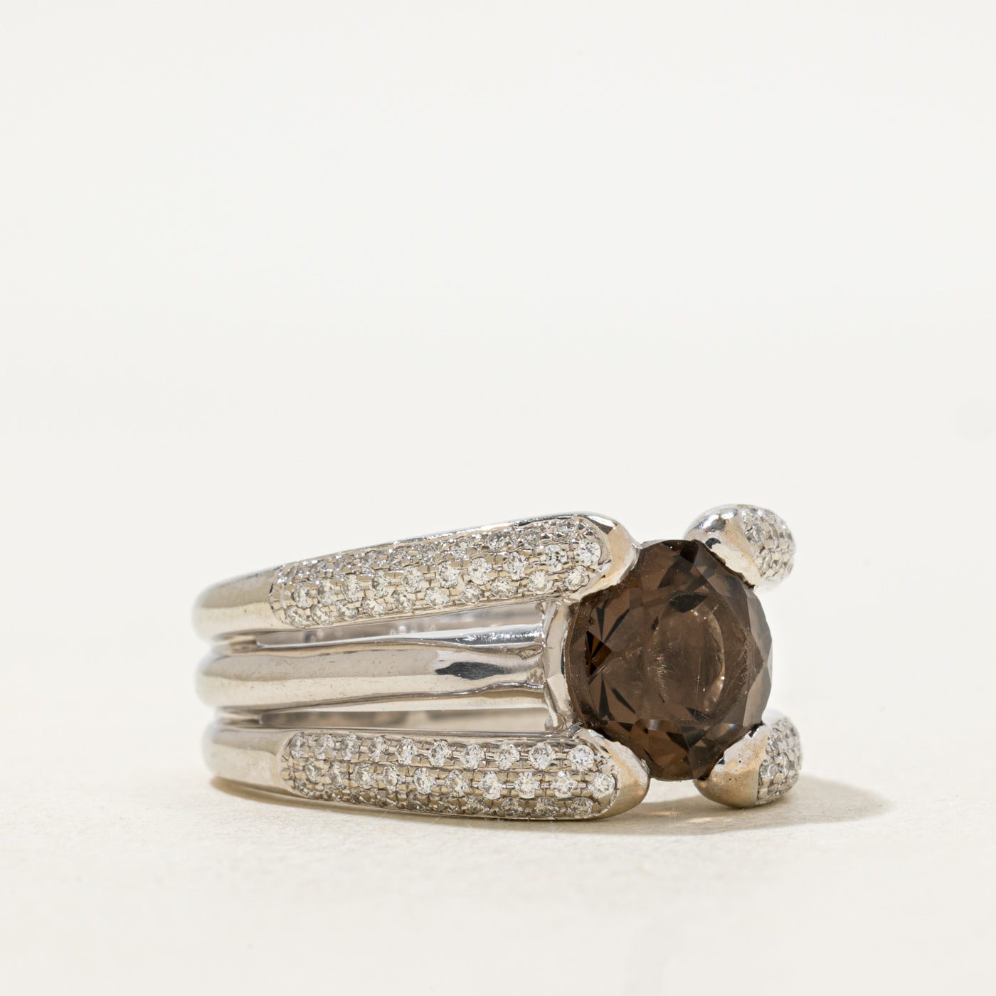 Smoky Quartz & Diamond Split Shank Ring | 0.60ctw, 2.00ct | SZ 6.5 |