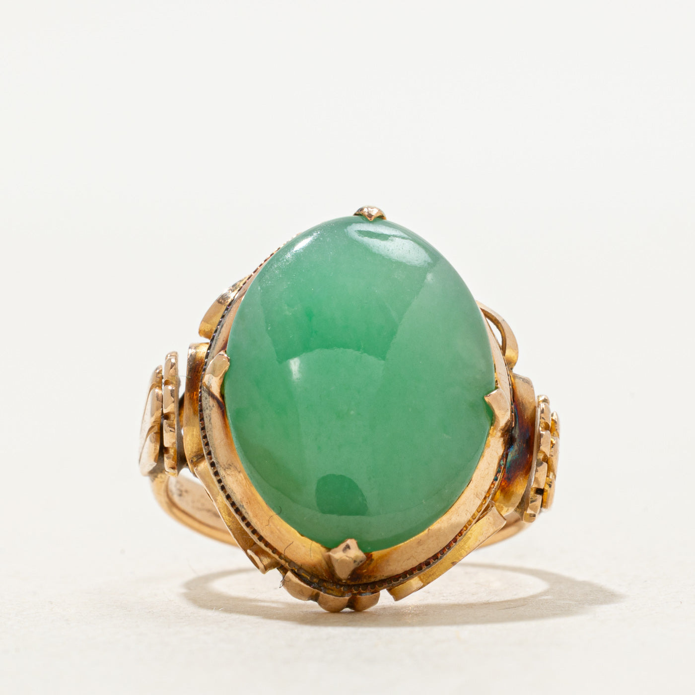 Mid Century Jadeite Cabochon Ring | 6.00ct | SZ 4.5 |