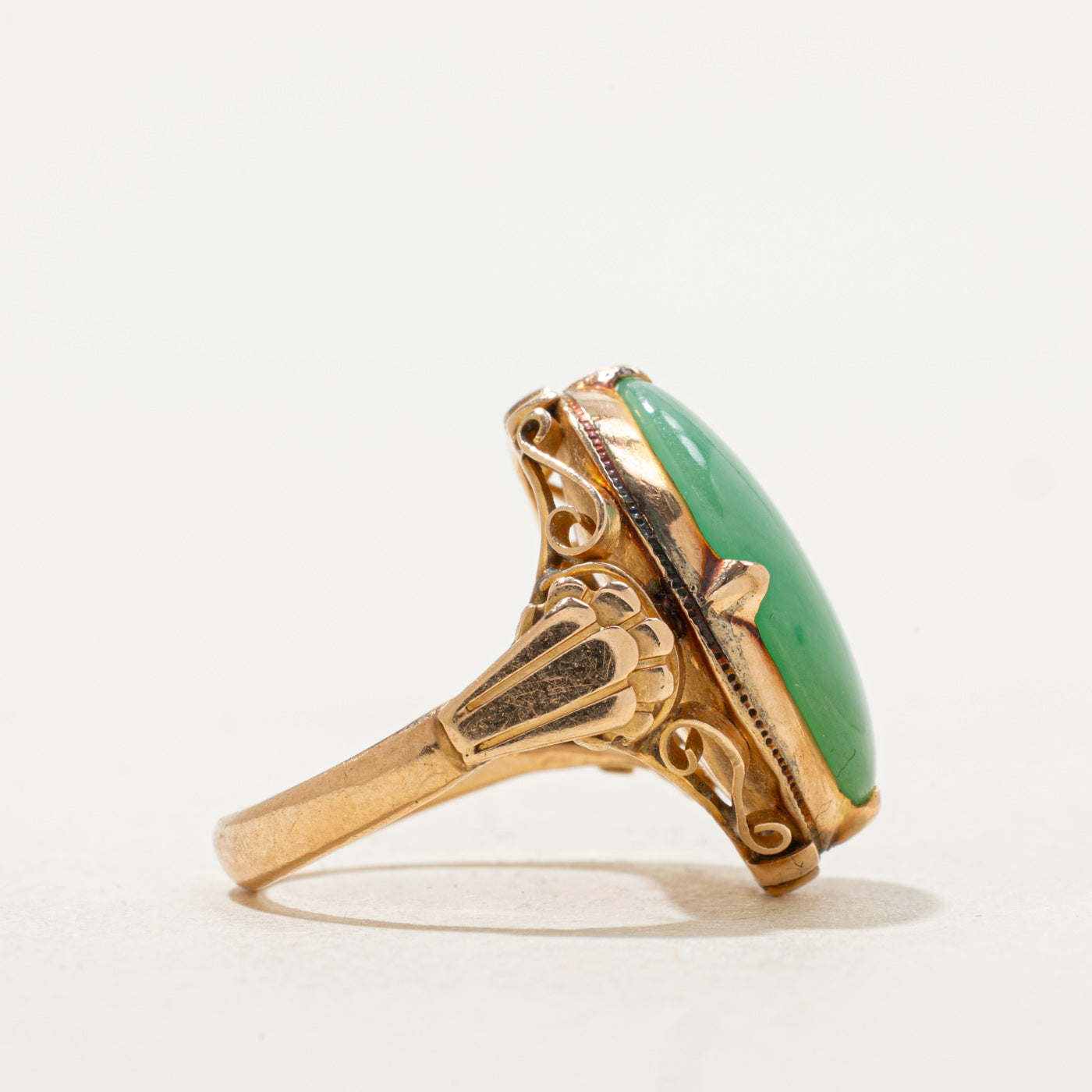 Mid Century Jadeite Cabochon Ring | 6.00ct | SZ 4.5 |