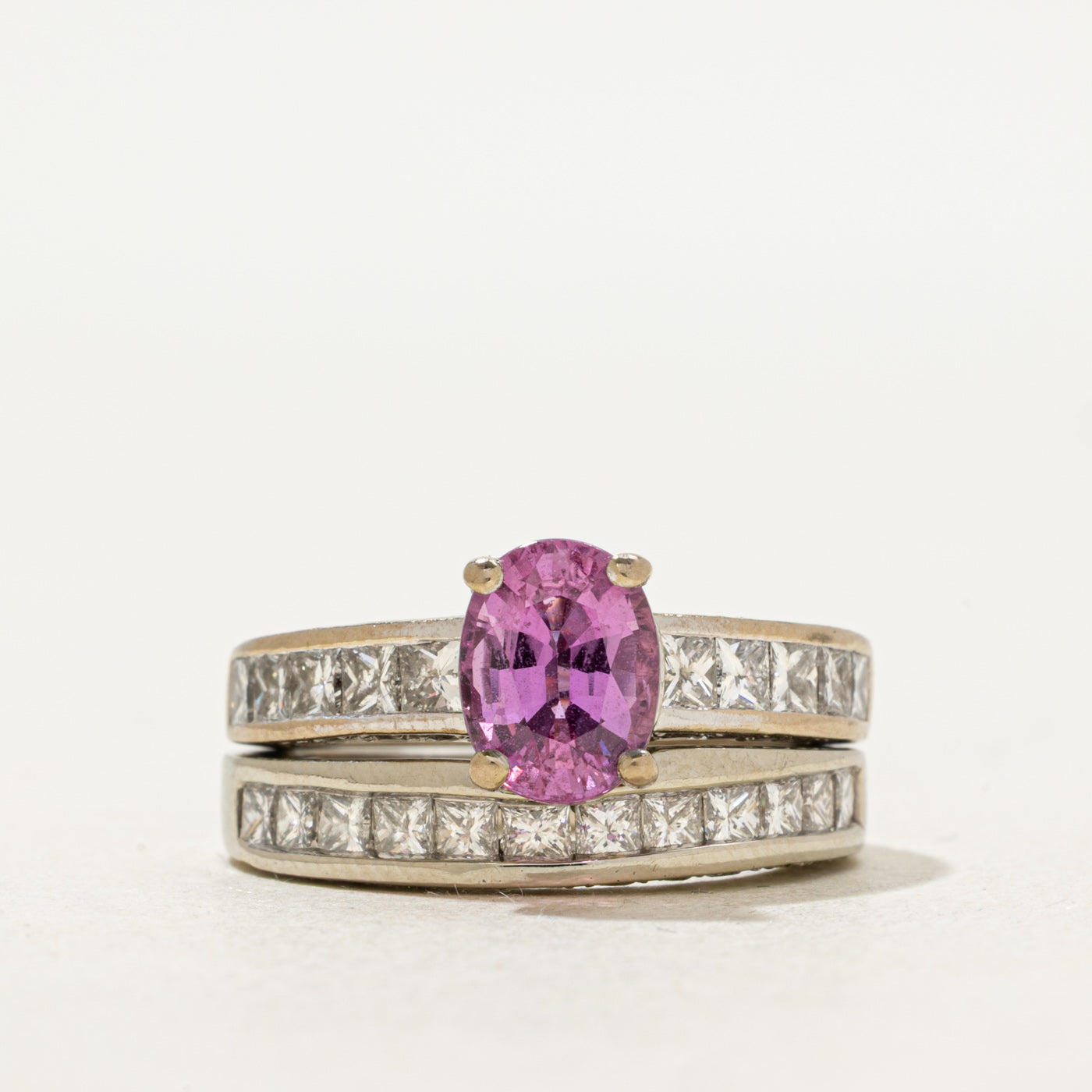 Pink Sapphire & Diamond Wedding Set | 1.70ct | 1.95ctw | SZ 4 |