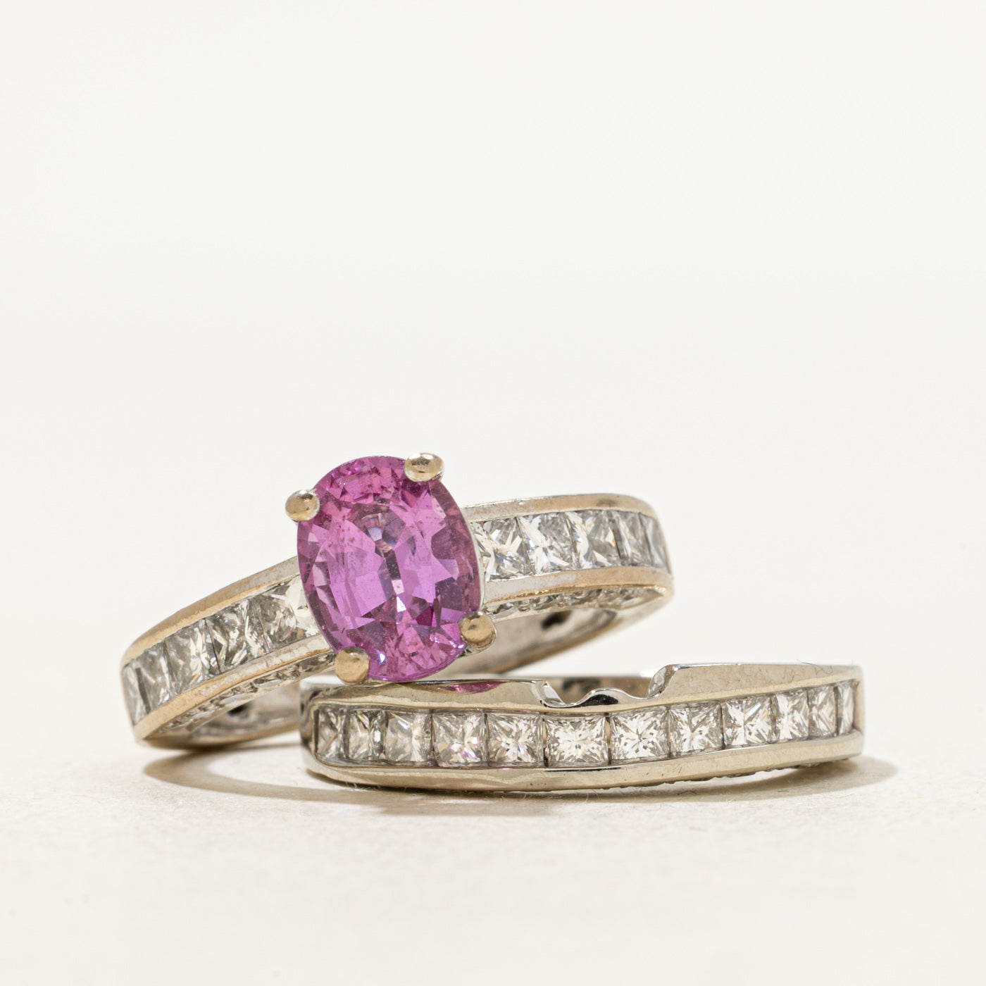 Pink Sapphire & Diamond Wedding Set | 1.70ct | 1.95ctw | SZ 4 |