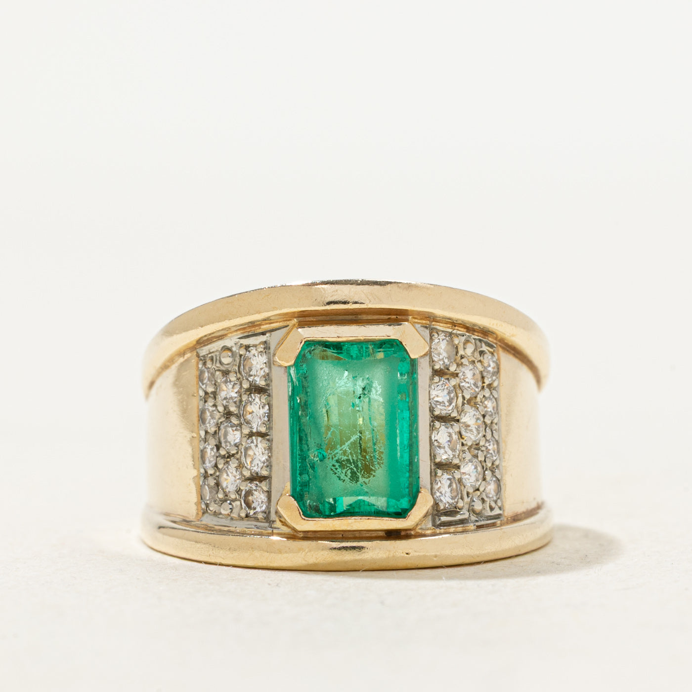 Emerald & Diamond Domed Cocktail 14k Ring | 1.4ct, 0.22ctw | SZ 5.5 |