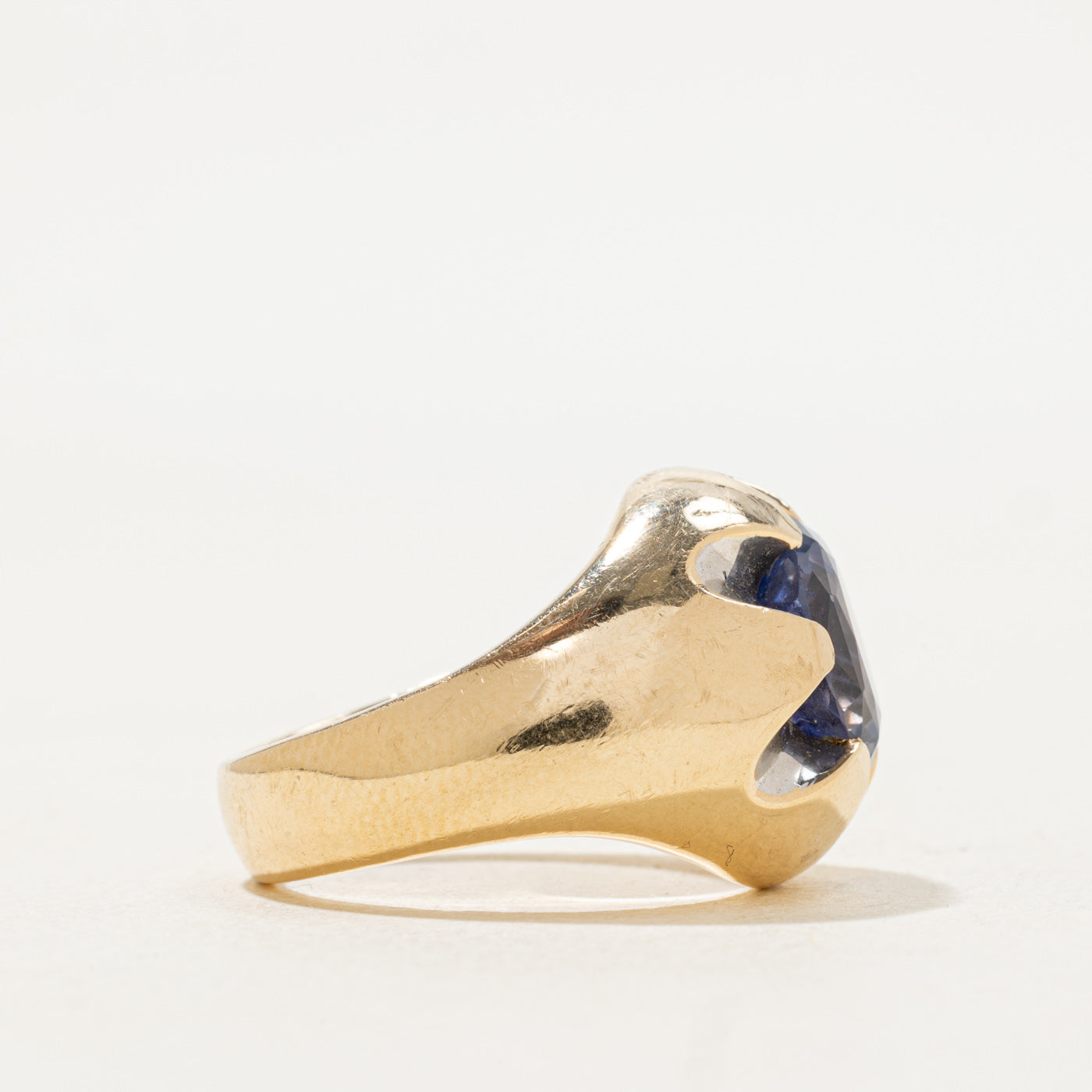 Two Tone Belcher Set Purple Sapphire Ring | 4.55ct | SZ 6.75 |