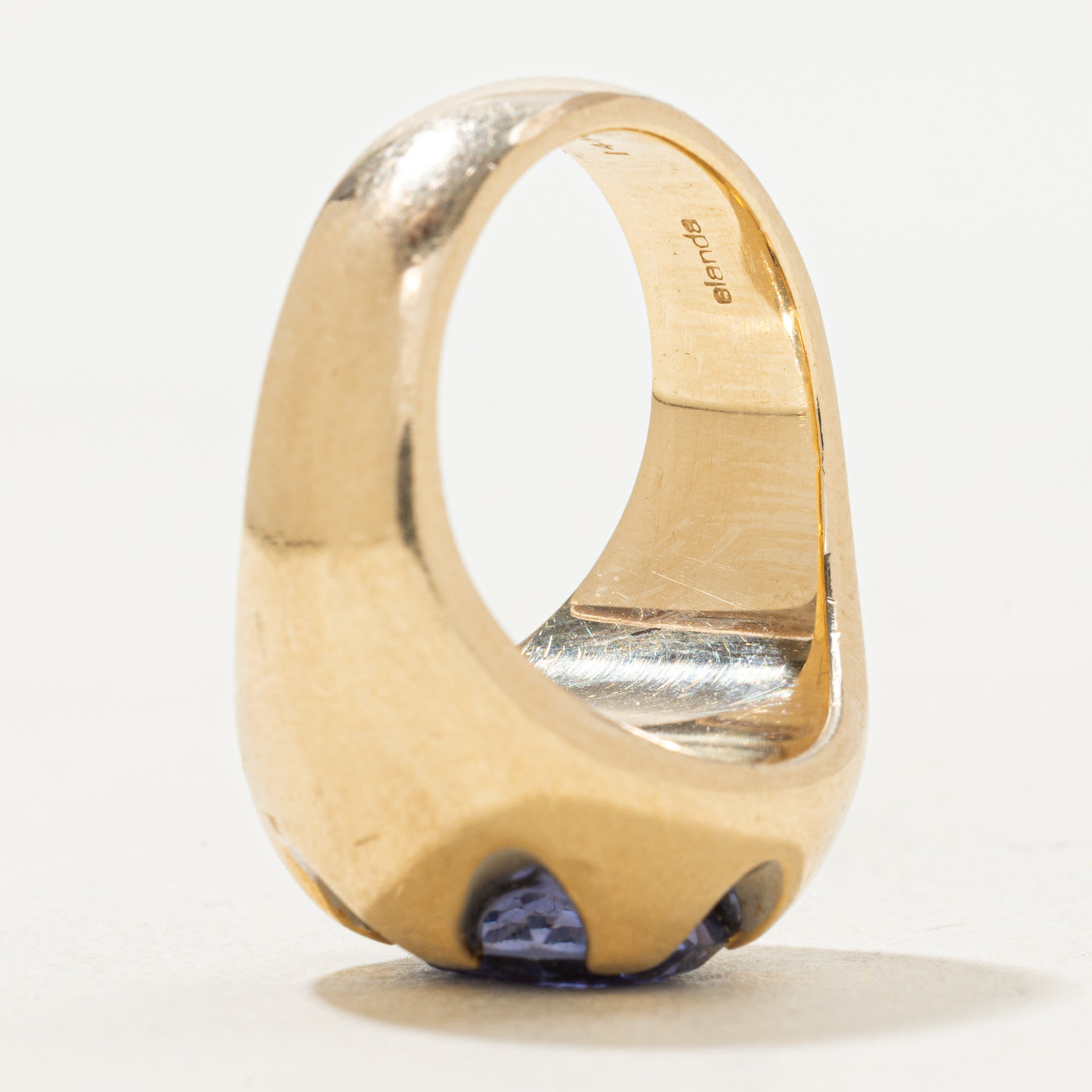 Two Tone Belcher Set Purple Sapphire Ring | 4.55ct | SZ 6.75 |