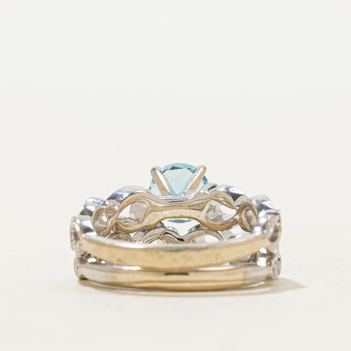 'Simon G' Blue Topaz Trellis Wedding Set | 0.80ct, 0.26ctw | SZ 4.5 |