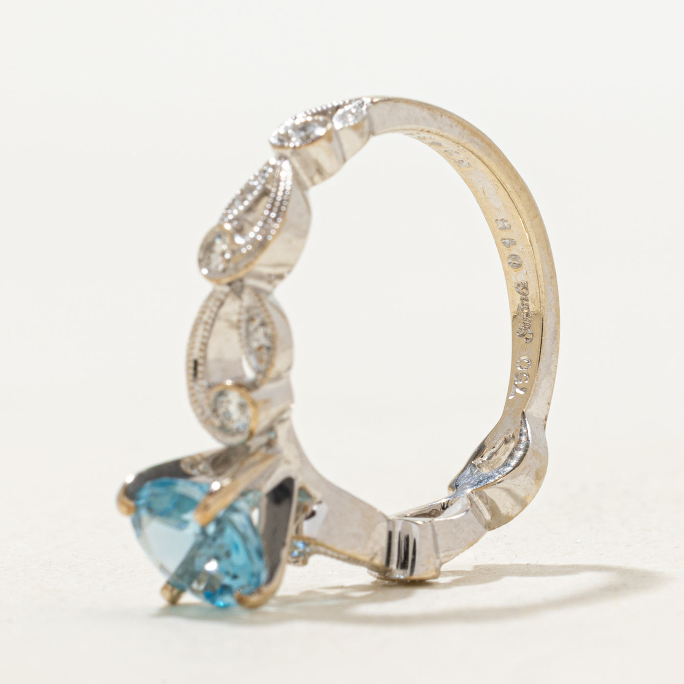 'Simon G' Blue Topaz Trellis Wedding Set | 0.80ct, 0.26ctw | SZ 4.5 |