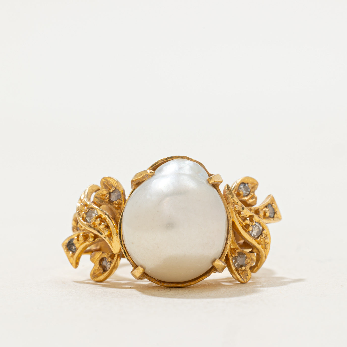 Baroque Pearl & Diamond Ring | 12.00ct, 0.10ctw | SZ 6.5 |