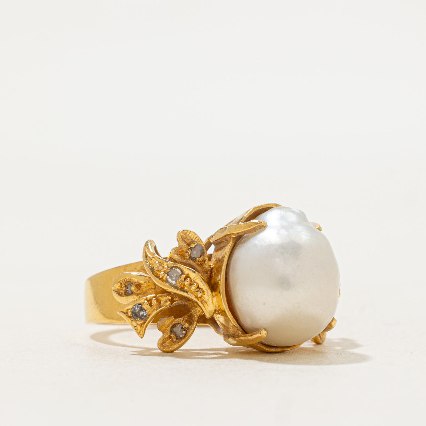 Baroque Pearl & Diamond Ring | 12.00ct, 0.10ctw | SZ 6.5 |
