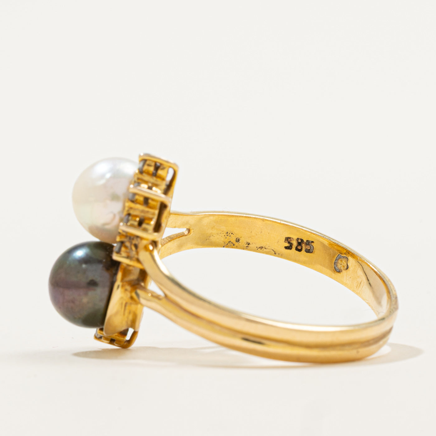 Bague bicolore perle et diamant | 0,08 ct | Taille 10,5 | 