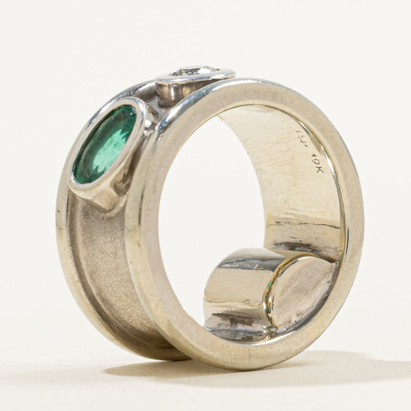 Bezel Set Emerald & Diamond Band | 0.78ct | 0.20ct | SZ 4.5 |