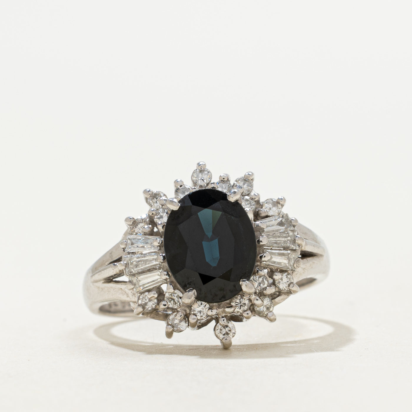 Platinum Sapphire and Diamond Halo Ring | 2.05ct, 0.53ctw | Sz 7.25