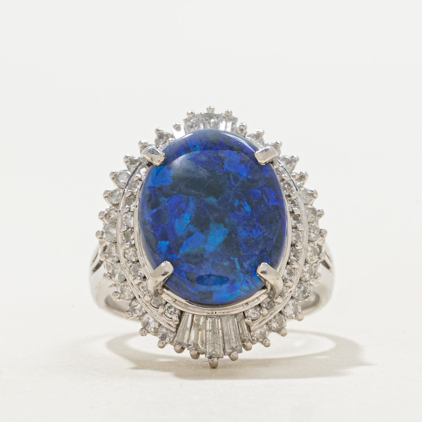 Platinum Opal & Diamond Halo Cocktail Ring | 4.33ct, 0.95ctw | SZ 6.25