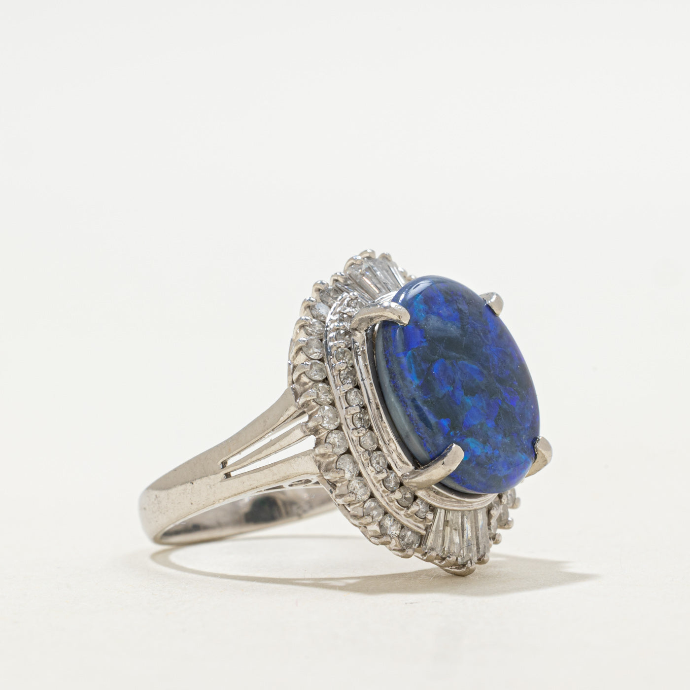 Platinum Opal & Diamond Halo Cocktail Ring | 4.33ct, 0.95ctw | SZ 6.25