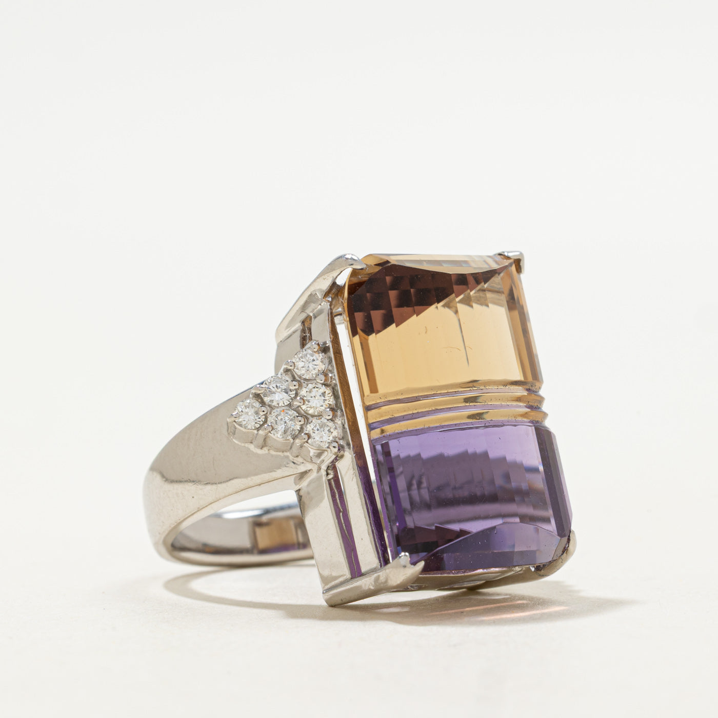 Carved Ametrine & Diamond Cocktail Ring | 27.38ct, 0.40ctw | SZ 6.5