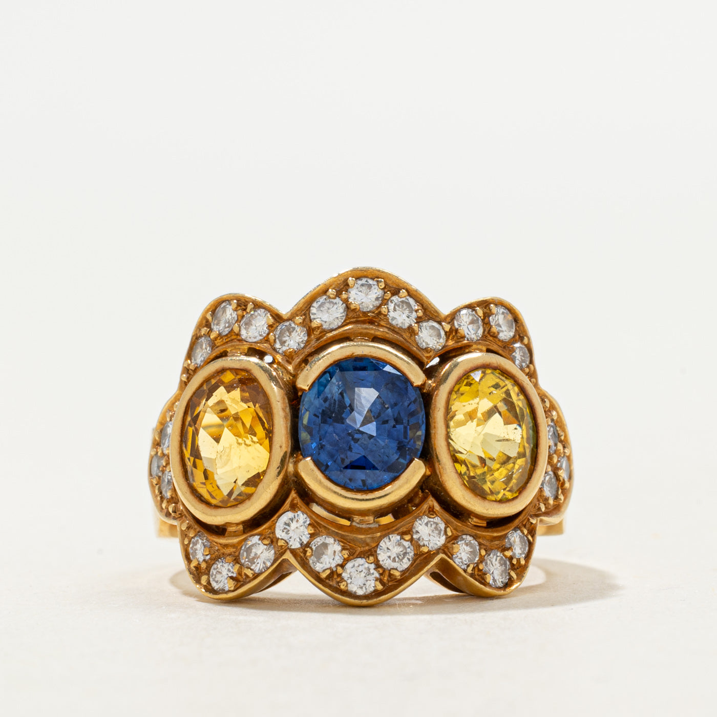 14K Blue and Yellow Sapphire and Diamond Ring | 1.45 ct, 2.30 ctw, 0.49 ctw | SZ 5.5 |
