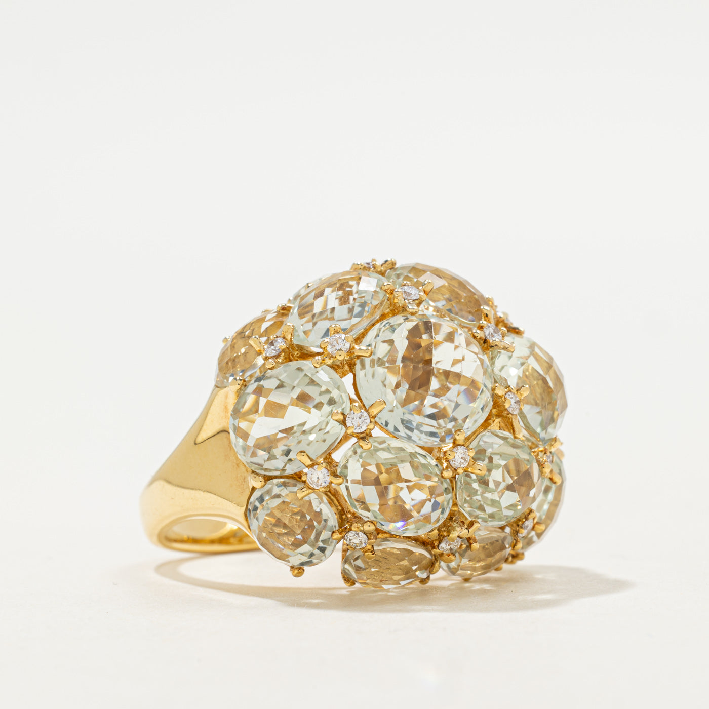 Bague cocktail en améthyste verte et diamants | 20,00 ct, 0,27 ct | Taille 7 |