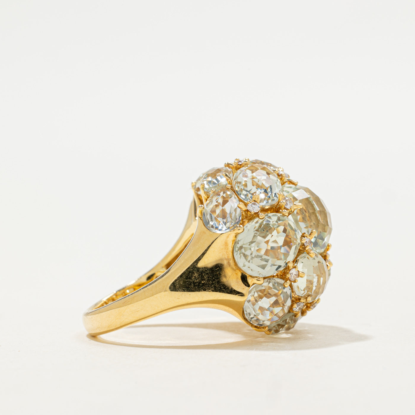 Green Amethyst and Diamond Cocktail Ring | 20.00ctw, 0.27ctw | SZ 7 |