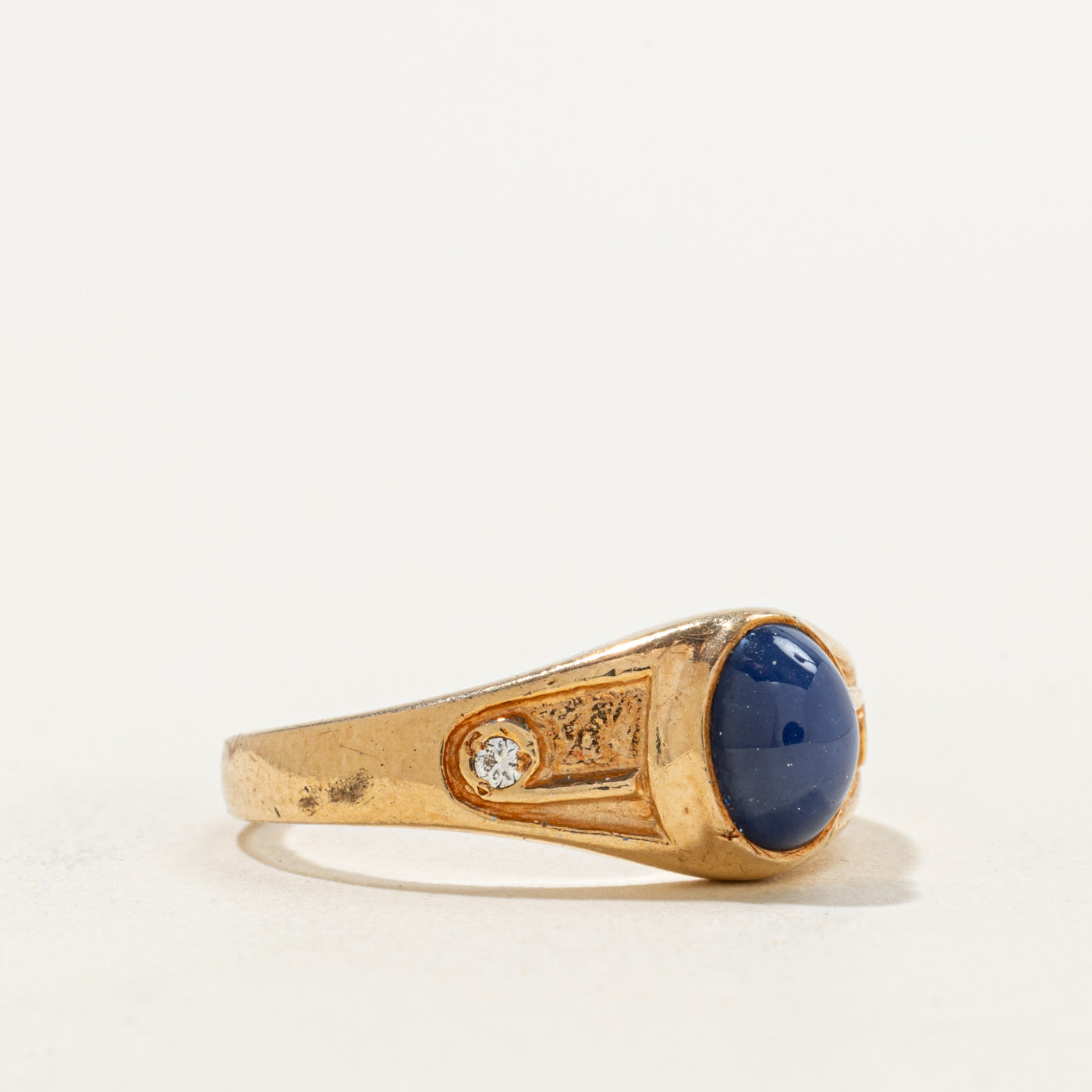 Bezel Set Synthetic Star Sapphire & Diamond Ring | 1.35ct, 0.04ctw | SZ 7.75 |