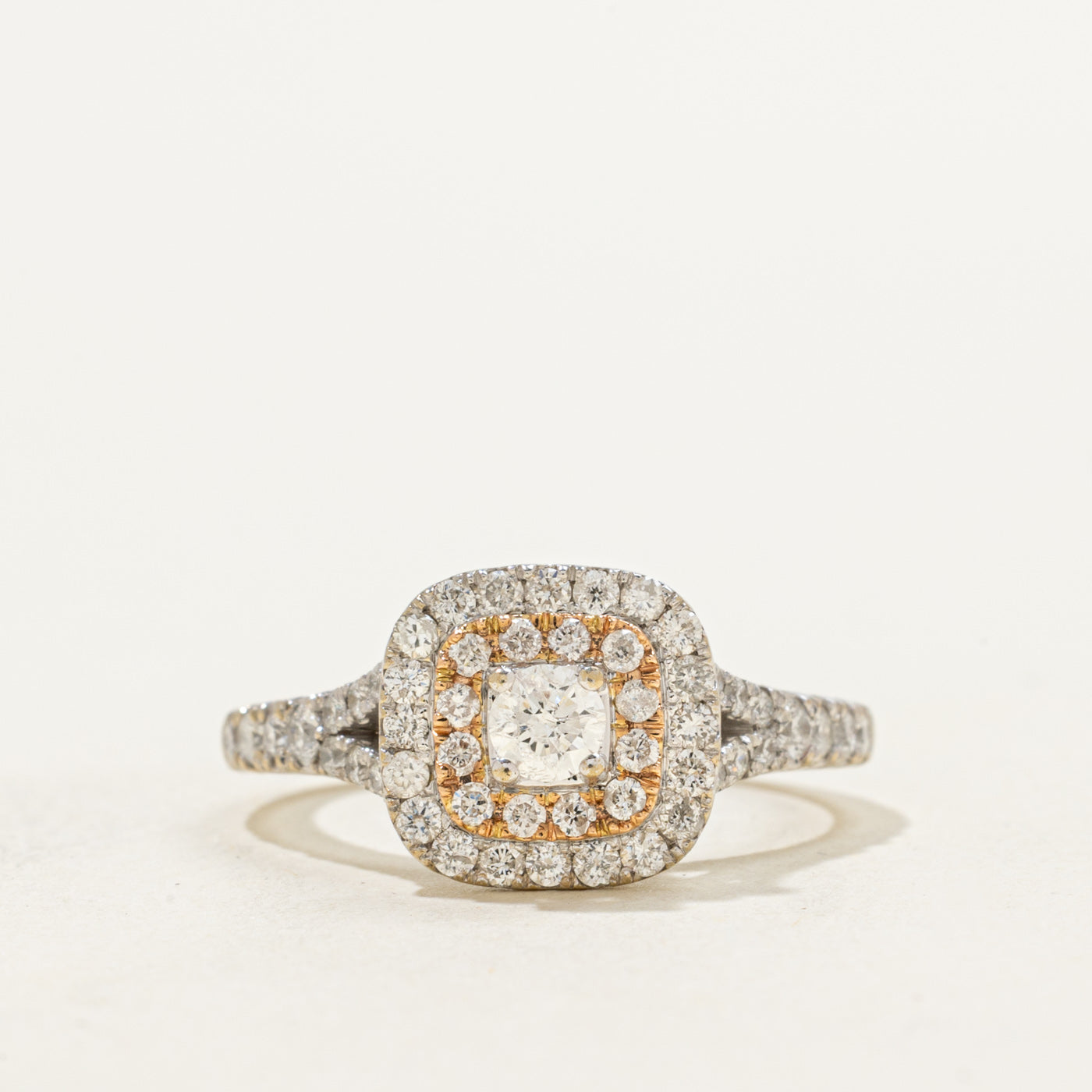 Two Tone Double Halo Engagement Ring | 0.76ctw | SZ 6.5 |