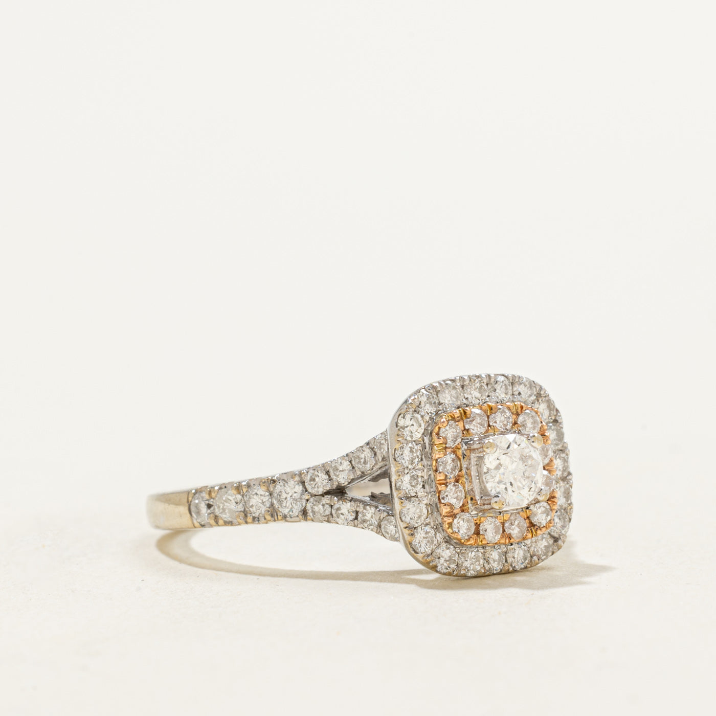 Bague de fiançailles bicolore à double halo | 0,76 ct | Taille 6,5 | 