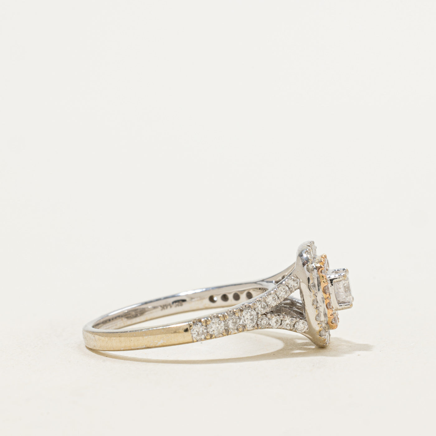 Bague de fiançailles bicolore à double halo | 0,76 ct | Taille 6,5 | 