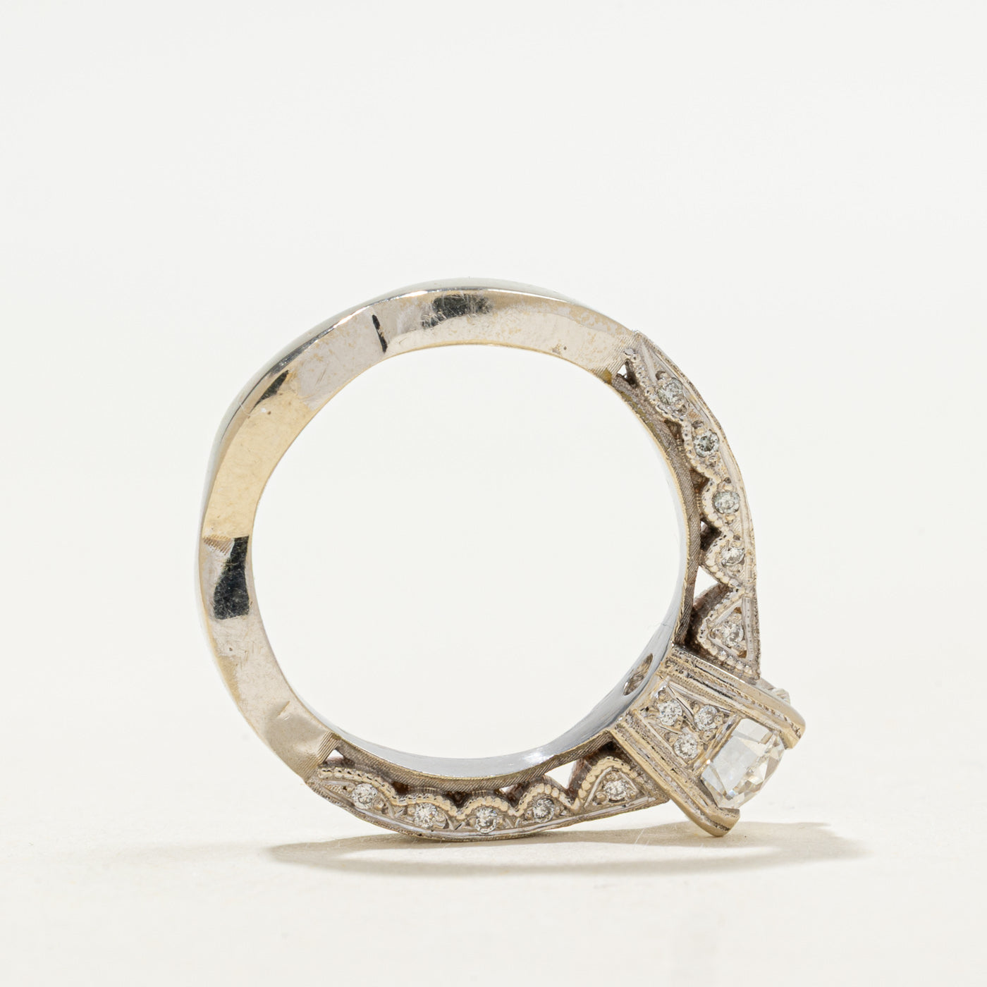 Milgrain Diamond Side Stone Engagement Ring | 1.41ctw | SZ 6.25 |