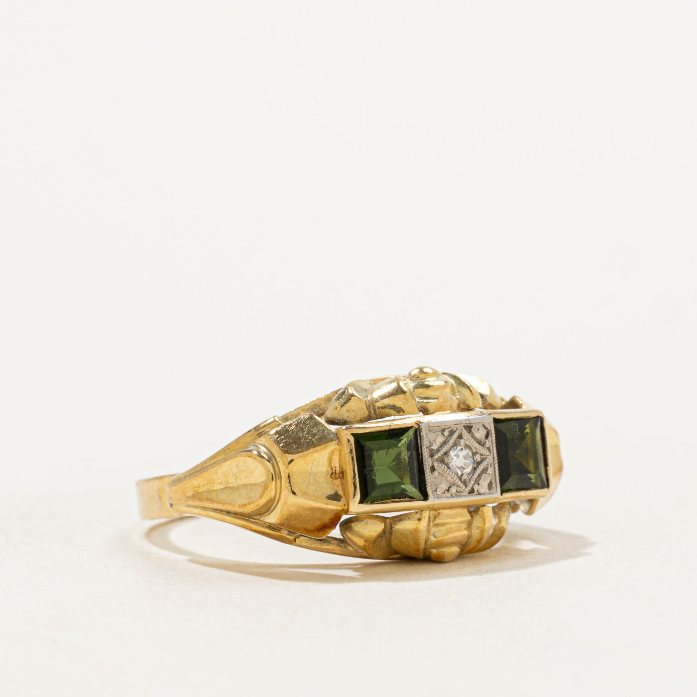Tourmaline & Diamond Art Deco Style Ring | 0.54ctw, 0.01ct | SZ 6.25 |