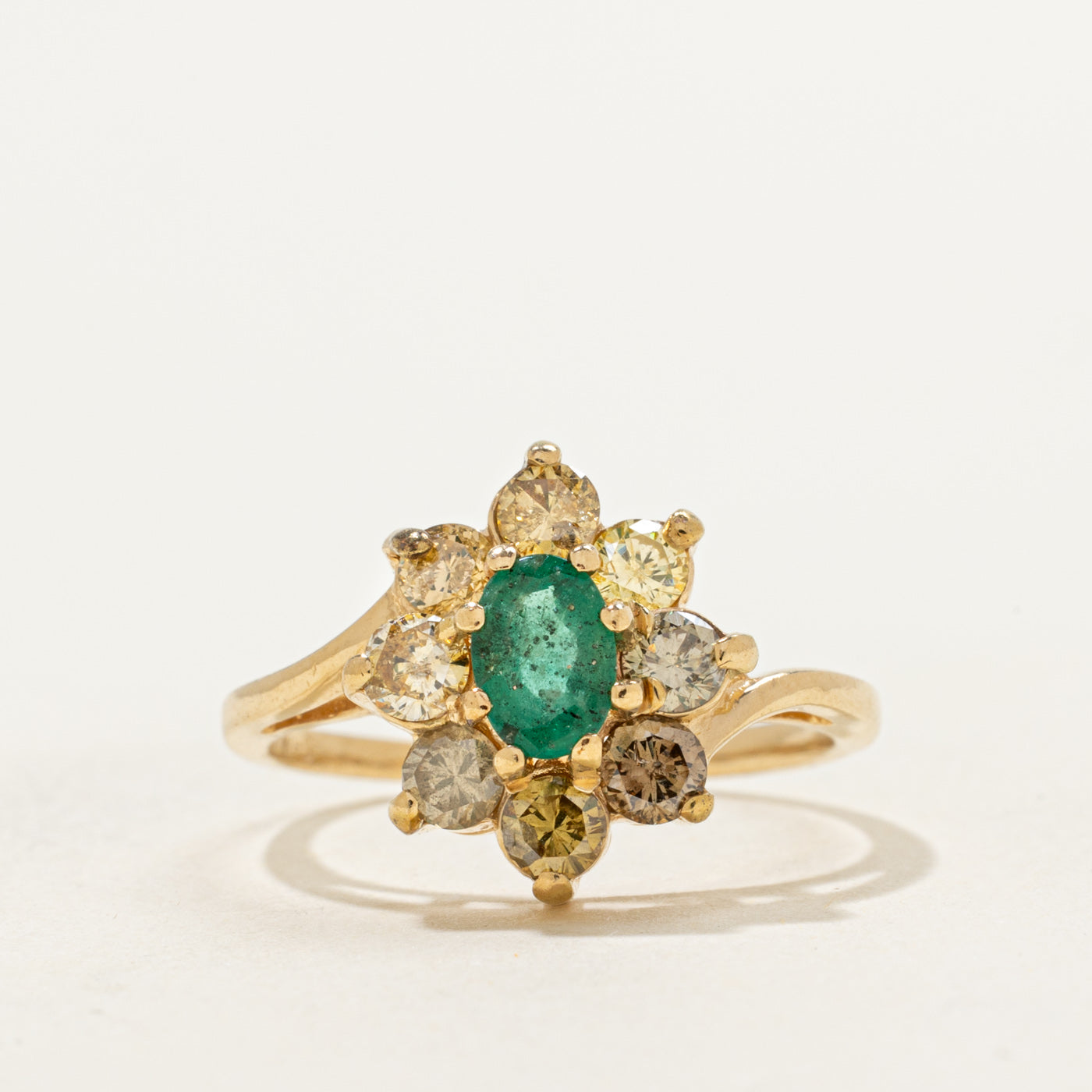 Emerald & Gradient Yellow Diamond Cocktail Ring | 0.80ctw, 0.40ct | SZ 7 |