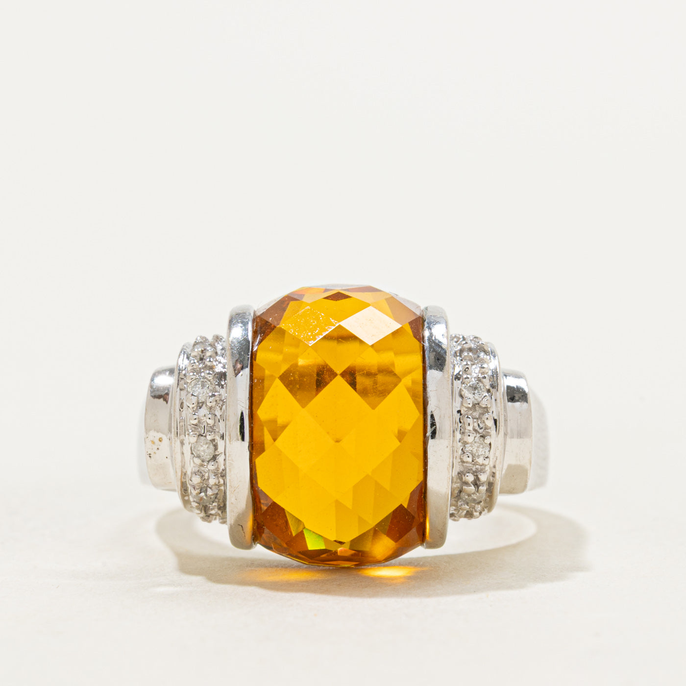 Citrine & Diamond Cocktail Ring | 7.50ct, 0.10ctw | SZ 7 |
